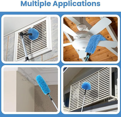 30ft High Ceiling Duster Kits with 5-24ft Heavy Duty Extension Pole - Fan Blade Cleaner, Cobweb Remover & Blue Window Squeegee Kit, Washable Dust Brush for High Roof and Glass Surfaces
