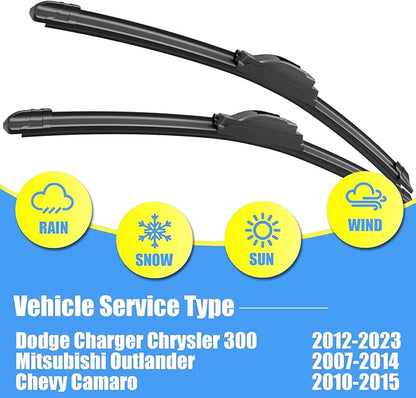 Gavimnal® 24"+21" Silicone Wiper Blades Replacement For Dodge Charger Chrysler 300 2012-2023/Mitsubishi Outlander 2007-2014/Chevy Camaro 2010-2015,All-Season Front Windshield Wiper Blades(Set of 2)