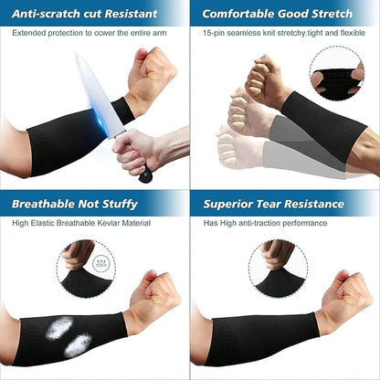 CAWANFLY 2 Pairs Protective Arm Sleeves, Cut Resistant Sleeve Arm Protectors Anti Abrasion Safety Armband for Garden Kitchen Work (Black+Black)