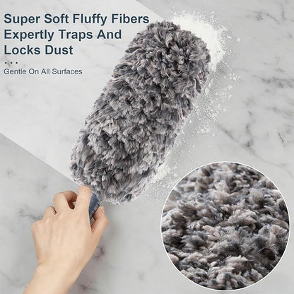 Lint Free 16.8'' Hand Duster,Microfiber Duster with Reusable and Washable Dusting Head for Household Cleaning,Furniture,Car (Black&Grey)