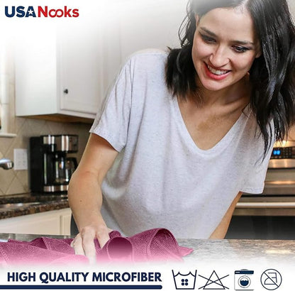 USANOOKS Microfiber Cleaning Cloth - 1200 Washes, Ultra Absorbent Towels Grip Root Weave Grime - 50pack - Burgundy