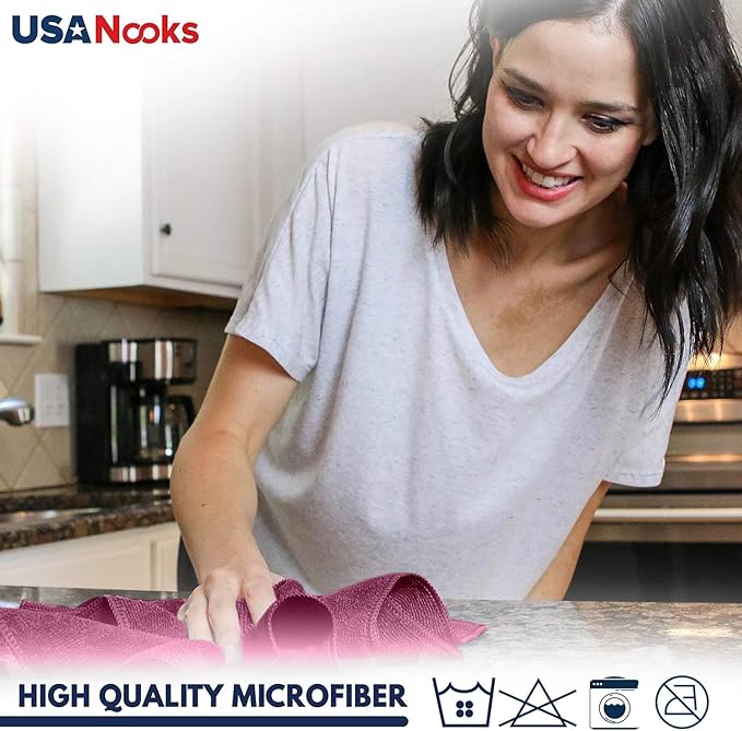 USANOOKS Microfiber Cleaning Cloth - 1200 Washes, Ultra Absorbent Towels Grip Root Weave Grime - 12pack - Burgundy