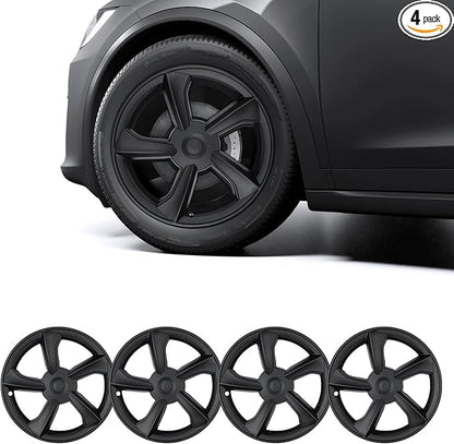 SHINELINERS 4PCS Wheel Covers for Tesla Model Y Juniper 2025-2026, 19 Inch Spiral Aero Design Hubcaps, Black, Easy Clip-On Installation