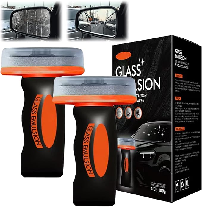 2PCS Glass Oil Film Remover for Car,Roll-On Glass Compound with Cleaning Board,Removes Oil Film & Smudges,Universal Anti-Rain Fog BrushOil Film Remover for Car Windshields and Windows(100g)