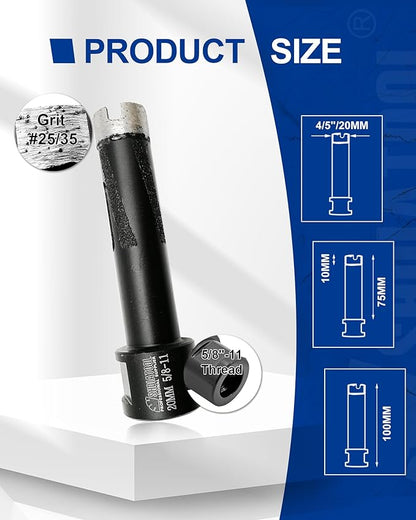 SHDIATOOL Diamond Core Drill Bits 4/5-Inch for Hard Stone Concrete Marble Granite Brick Laser Welded Dry or Wet Hole Saws Diameter 20mm