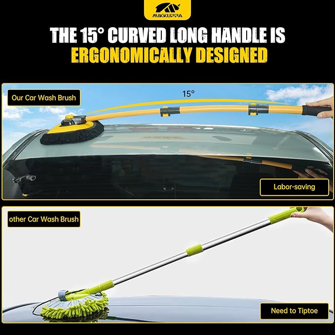 MIKKUPPA 40" Car Wash Brush with Long Handle - 15°Curved Car Cleaning Brush with Aluminum Telescopic Handle, Removable Scratch-Free Chenille Microfiber Brush Head Wash Mop for Cars RV Truck Boat