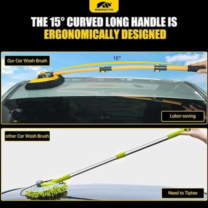 MIKKUPPA 40" Car Wash Brush with Long Handle - 15°Curved Car Cleaning Brush with Aluminum Telescopic Handle, Removable Scratch-Free Chenille Microfiber Brush Head Wash Mop for Cars RV Truck Boat