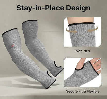 GOL-SIV Arm Protectors For Thin Skin And Bruising, Kevlar Sleeves， A5 Level Cut Resistant Arm Sleeves For Gardening, Welding, Kitchen (Grey, 17.7 In)