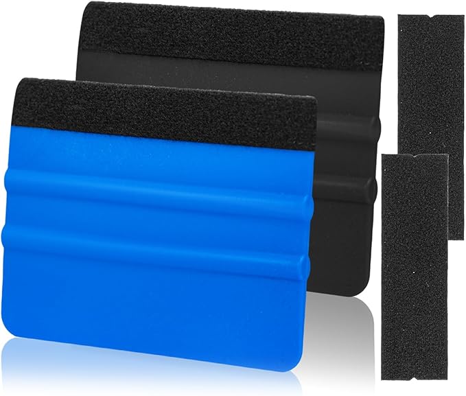 Squeegee for Vinyl, 2 Pcs With Extra 2 Felt Replacements, 4 Inch Wrap Tools for Car Wrap, Craft Sign Making, DIY Crafting, Window, Black and Dark Blue