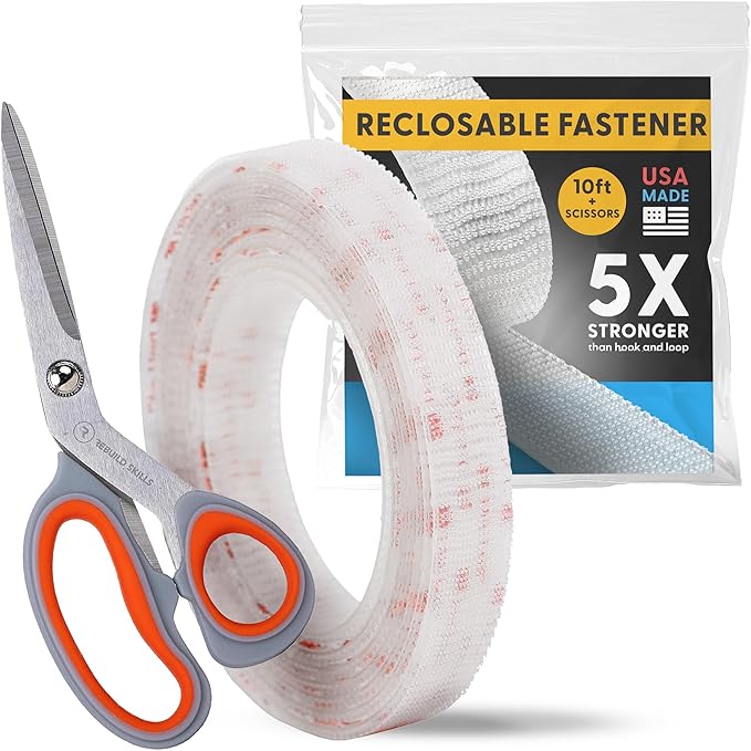 Industrial Strength - 10FT + Scissors Clear Indoor/Outdoor Adhesive Mounting Tape - Self Mating Reclosable Fastener Compatible with 3M SJ3550 / SJ3560 Dual Lock