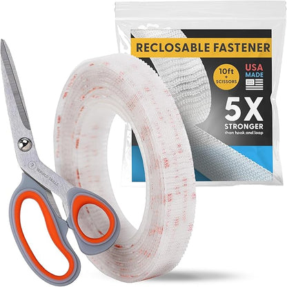Industrial Strength - 10FT + Scissors Clear Indoor/Outdoor Adhesive Mounting Tape - Self Mating Reclosable Fastener Compatible with 3M SJ3550 / SJ3560 Dual Lock
