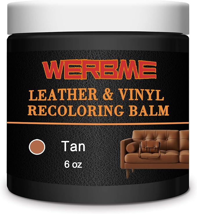 WERBME Leather Recoloring Balm & Color Restorer - Multipurpose Dye & Paint for Faded Leather Couches, Car Seats, Shoes | Fix Scratches on Clothing, Furniture & Accessories(Tan)