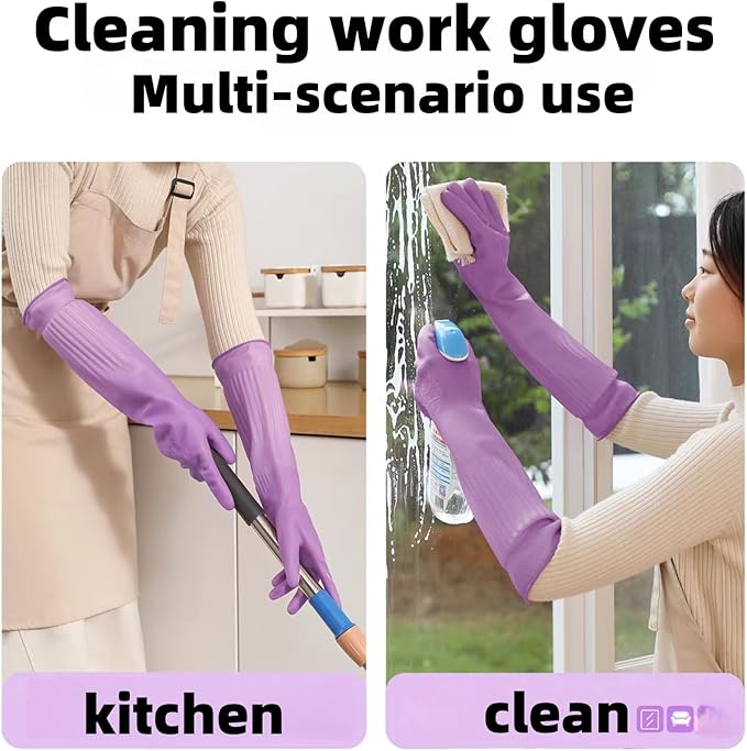 JINGLIKANG 18inch Household Cleaning Rubber Kitchen Dishwashing Waterproof Gloves, Long Durable Anti Slip Work Latex Gloves