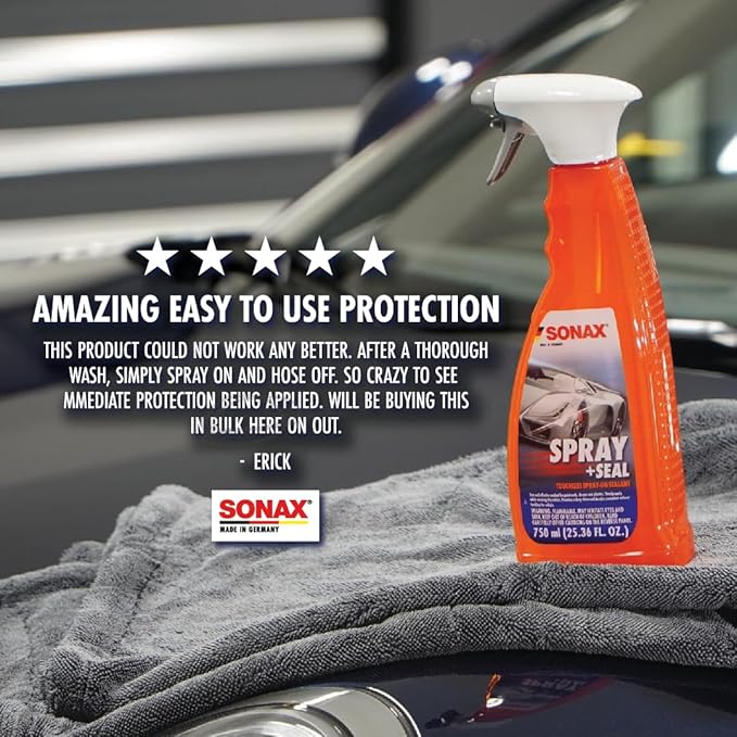 SONAX Profiline Spray + Seal | Quick Hydrophobic Sealant | Quick Spray & Rinse Protection for Paint, Plastic & Rubber | Enhances Water Beading, Prevents Water Spots & Contaminant Buildup | 243500 | 5L