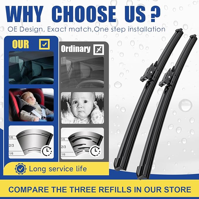 2 wipers Factory Replacement For 2007-2020 2021 Tundra 2008-2020 2021 2022 Sequoia Original Equipment Replacement Windshield Wiper Blades Set - 26"+23" Pinch Tab (Set of 2) Not for J Hook