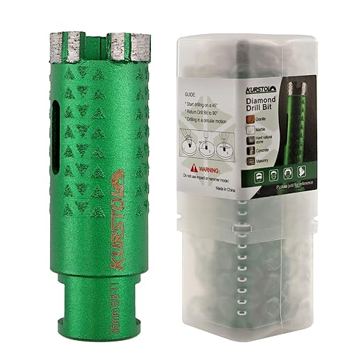 KURSTOL Diamond Core Drill Bits - 2pcs 1-3/8 Inch with 58-11 Thread Granite Hole Saw Dry or Wet Drilling Hard Stone Marble Concrete Quartz Countertop Laser Welded Masonry Coring(35mm)