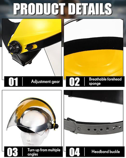 Tellegloww 8 Pack Safety Face Shield for Grinding and Cutting, Full Impact Resistant Face Shield Mask for Work Chemical Woodworking (Yellow)
