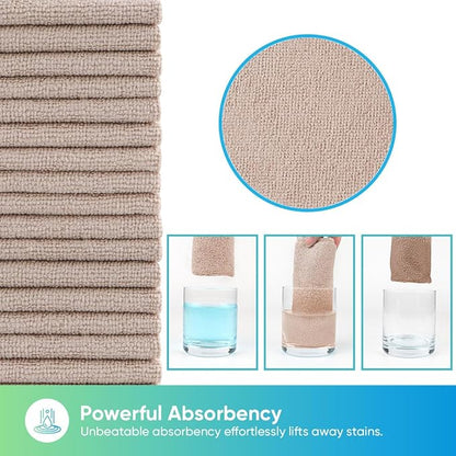 HOMEXCEL Brown Microfiber Cleaning Cloths 100 Pack, Highly Absorbent, Lint & Scratch-Free Cleaning Rags for House Kitchen, Microfiber Towels for Car 11.5 x 11.5 inch Brown