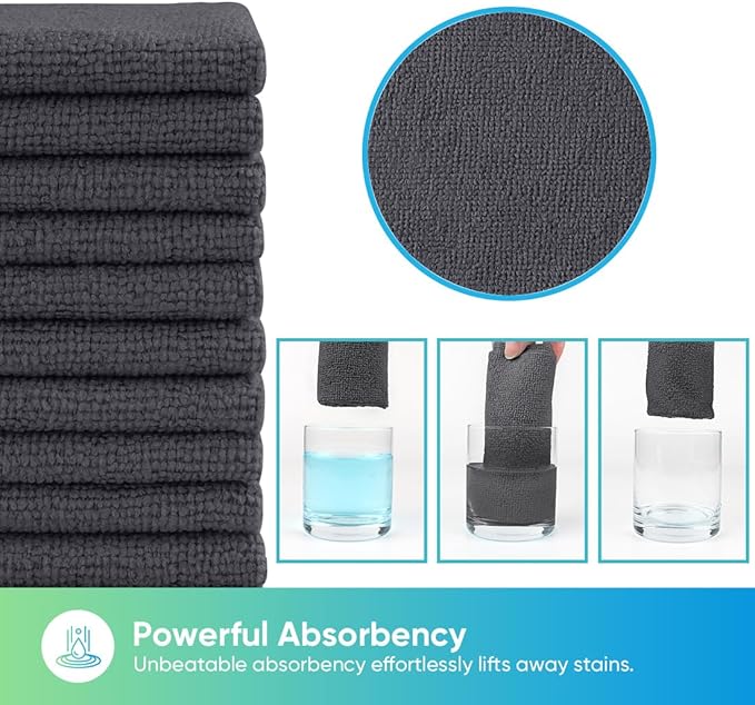 HOMEXCEL Grey Microfiber Cleaning Cloths 10 Pack, Highly Absorbent, Lint & Scratch-Free Cleaning Rags for House Kitchen, Blue Microfiber Towels for Car 11.5 x 11.5 inch