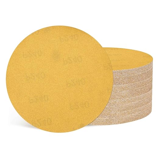 Kozelo 50 Pcs Sanding Discs 8-7/8 Inch 240 Grit Hook and Loop Random Orbital Sandpapers Suitable for Drywall Sander Wood Metal Furniture, Yellow