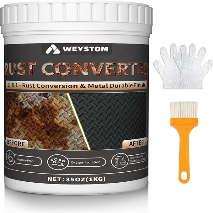 2-in-1 Rust Converter & Metal Primer - Stops Rust, Rust Inhibitor Paint for Metal, Long-Lasting Automotive Rust Reformer & Seal, Heat Resistance Protector for Trailer & More(35 OZ)