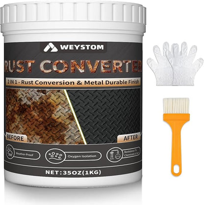 2-in-1 Rust Converter & Metal Primer - Stops Rust, Rust Inhibitor Paint for Metal, Long-Lasting Automotive Rust Reformer & Seal, Heat Resistance Protector for Trailer & More(35 OZ)