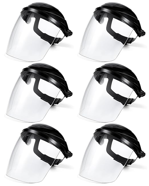 Tellegloww 6 Pack Safety Face Shield for Grinding and Cutting, Full Impact Resistant Face Shield Mask for Work Chemical Woodworking (Black)