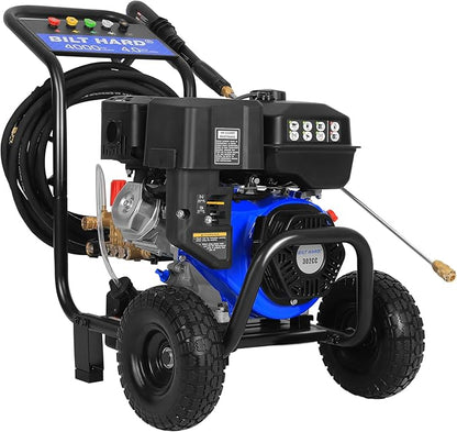 BILT HARD 4000 PSI 4.0 GPM GAS Pressure Washer, 302cc Engine, Gas Power Washer with Triplex Pump, Spray Gun and Wand, Built-In Soap Tank, 5 QC Nozzle Tips, 50 Ft Hose with 3/8" Quick Connect, 49-State