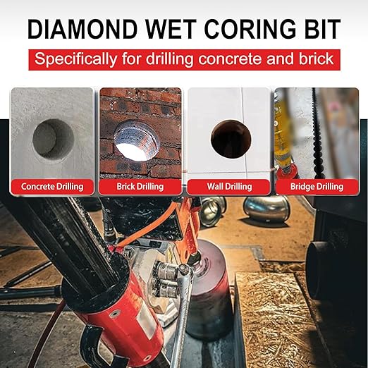 SALI Wet Diamond Core Drill Bits 4"/102mm Diameter, 15"/380mm Drilling Depth Concrete Core Drill Bit, 1-1/4-7" Thread Core Bit Turbo Laser-Welded Segments with Rebar, Brick, Block, Masonry, Stone