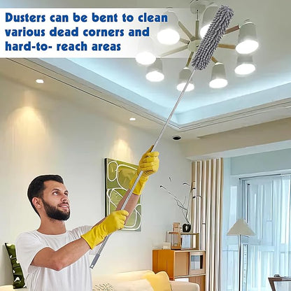 Dusters for Cleaning, Feather Duster Set, 10PCS Duster with Extension Pole Up to 100'' - Extendable, Bendable, and Washable for Ceilings, Chandeliers, and Furniture