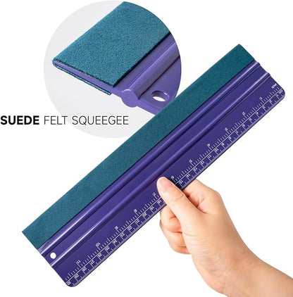 FOSHO Purple Felt Squeegee Vinyl Wrap Tool, Built-in Ruler 12"x3" Scratch-Free Vinyl Scraper for Sticker, Decal, Craft and Wallpaper Application Window Tint Tool