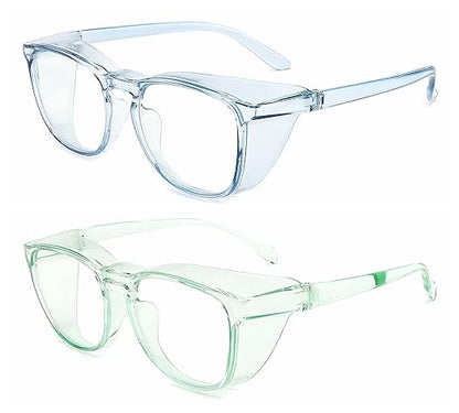 Alsenor Safety Glasses Anti Fog Goggles Protective Eyewear Blue Light Blocking Anti Dust UV Protection Glasses For Men Women (2 Pack (SkyBlue + Jade))