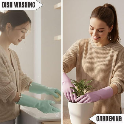 IMARU 3 Pairs Dishwashing Gloves with Hanging Hooks - NonSlip & Reusable Cleaning Gloves for Household, Kitchen, Gardening