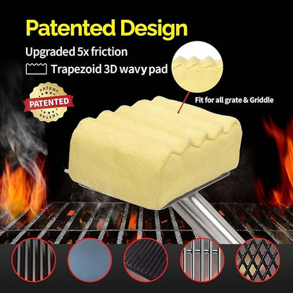 Grill Brush Bristle Free,Aramid Fiber Wavy Pad Seamless-Fit Cast Iron/Stainless-Steel Grates,BBQ Replaceable Scraper Cleaning Head,Safe Grill Cleaner for Outdoor Grill,Gifts for Men/Dad