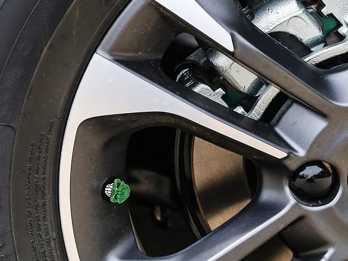 Abfer Skull Valve Caps Fun Wheel Tire Air Stem Dust Cover Cap Auto Decoration Accessories Fit Most Vehicle Car Truck Bike Motorcycle (Green)
