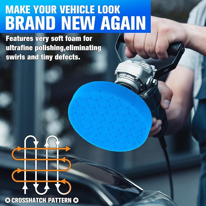 KUIMIT Blue Polish Pad, Buffing Polishing Pads, 1Pc 5.5 Inch Face for 5 Inch 125mm Backing Plate Compound Buffing Sponge Pads for Car Buffer Polisher Compounding, Polishing and Waxing