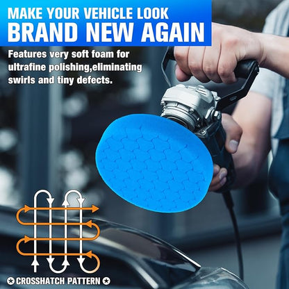 KUIMIT Blue Polish Pad, Buffing Polishing Pads, 1Pc 6.5 Inch Face for 6 Inch 150mm Backing Plate Compound Buffing Sponge Pads for Car Buffer Polisher Compounding, Polishing and Waxing