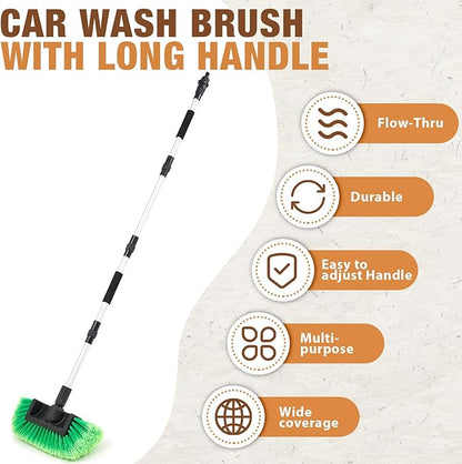 Maxdot 60 Inch Car Wash Brush with 10 Inch Soft Bristle Head for Flow-Thru On/Off Switch for Car Truck Boat Cleaning Washing House Siding, Auto Cars, Trucks, SUV, Rv, Floors(Green)