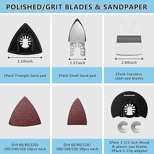 OTUCO 154 Pack Oscillating Saw Blades, Wood Metal Cutting Multitool Bi-Metal Blades Quick Release Tool Blades Kits Fit for Dewalt, Makita, Ryobi, Rockwell with Sanding Paper
