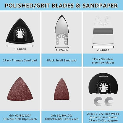 OTUCO 154 Pack Oscillating Saw Blades, Wood Metal Cutting Multitool Bi-Metal Blades Quick Release Tool Blades Kits Fit for Dewalt, Makita, Ryobi, Rockwell with Sanding Paper