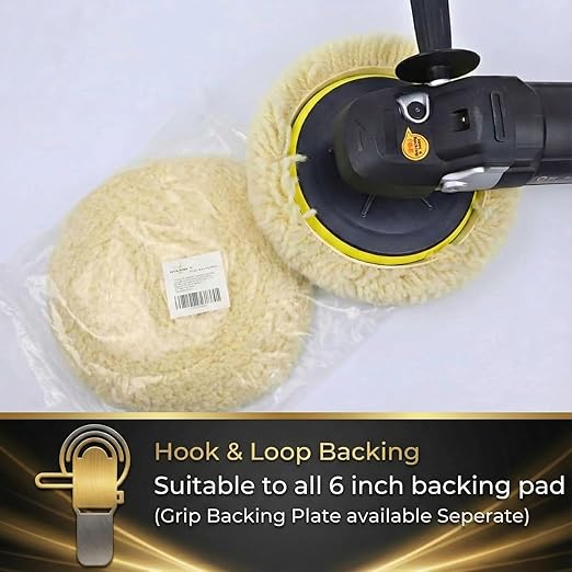 Woolous Wool Buffing Pad, 7 Inch 100% Natural Lambswool Polishing Pad Bonnet Hook and Loop for Car and Boat Polishing, Cutting and Detailing