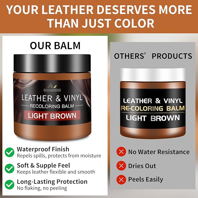 SHABEIBEI Leather Recoloring Balm with 100ml Mink Oil, Light Brown Leather Repair Kit and Scratch Remover for Furniture, Car Seats, Sofas, Dye & Restorer for Couches, Vinyl, PU, Faux