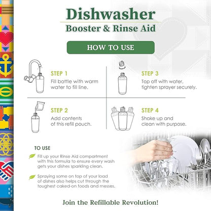 Truly Free Natural Dishwasher Booster & Rinse Aid - Non-Toxic Dishwashing Aid Formula, Removes Residue & Tough Dish Stains, Water Spot Remover - Pack of 3