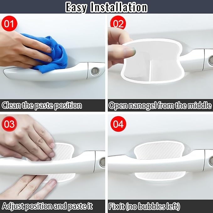 WORCAS 4Pcs Semi-Transparent Carbon Fiber Like Car Door Handle Cup Protective Sticker Auto Door Paint Guard(S)