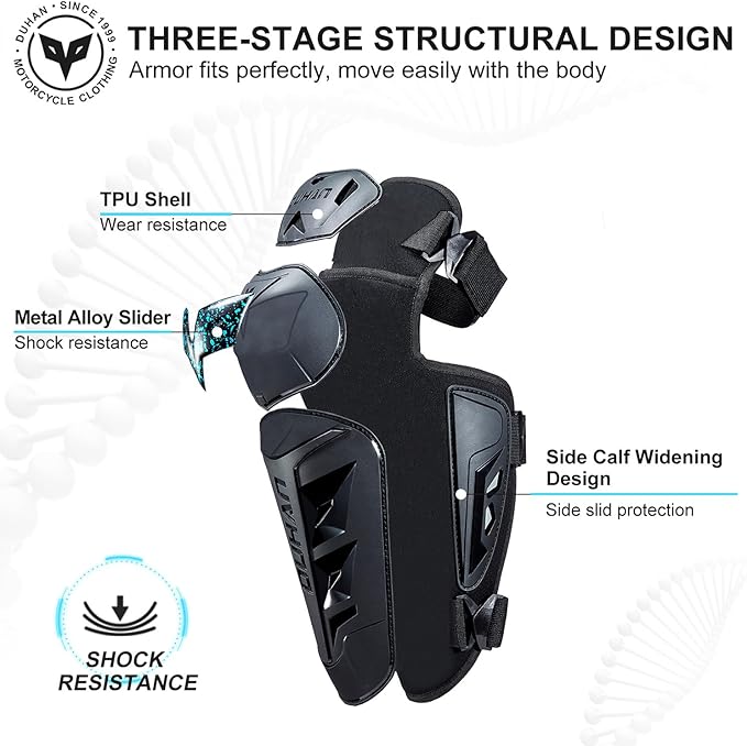 DUHAN Motorcycle Shin Guards 4Pcs Elbow Guard and Knee Pads Adjustable Anti-Slip Motorcycle Protective Gear for Men and Women