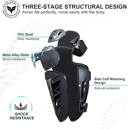 DUHAN Motorcycle Shin Guards 4Pcs Elbow Guard and Knee Pads Adjustable Anti-Slip Motorcycle Protective Gear for Men and Women