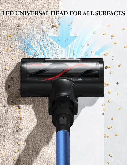 VYKLO V8 Cordless Vacuum Cleaner, Powerful Suction Stick Vacuum, 55Mins Runtime, Wireless Lightweight Handheld Vacuum Cleaner for Home, Hardwood Floor, Carpet, Car, Pet Hair Cleaning (Blue)