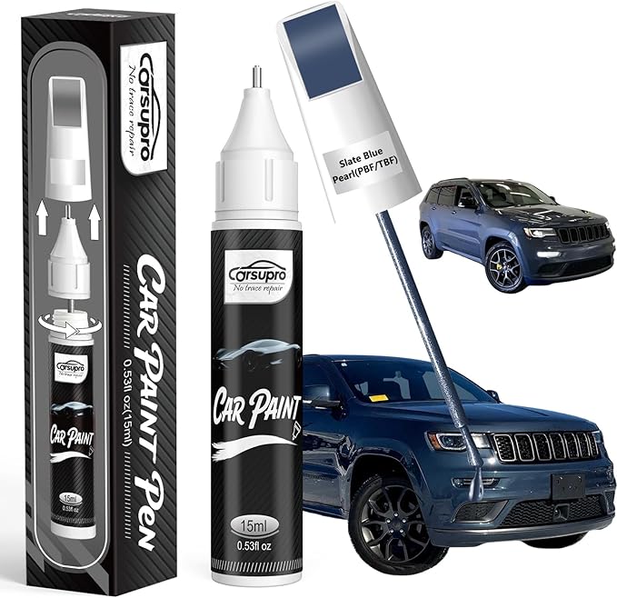Slate Blue Pearl(PBF/TBF) for Jeep Touch Up Paint Pen, 2 in 1 Car Scratch Remover with Pen Tip and Brush, Precise Color Match for Car Paint Scratch Repair, Quickly and Easily Fix Chips and Nicks