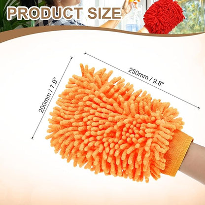 HARFINGTON 2pcs Chenille Microfiber Car Wash Mitts 9.8" x 7.9" Scratch Free Wash Gloves Absorbent Double Sided Plush Cleaning Drying Mitts for Car Washing Home Orange Yellow