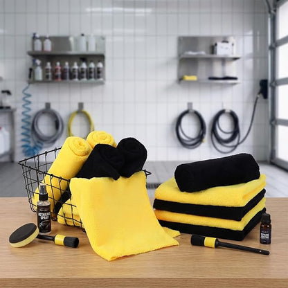 Shimeyao 30 Pcs 16 x 16 Inch Edgeless Microfiber Plush Towels for Cars Detailing Drying Wash Polishing Absorbent Cleaning Cloths, 500 GSM(Yellow, 30 Pcs)
